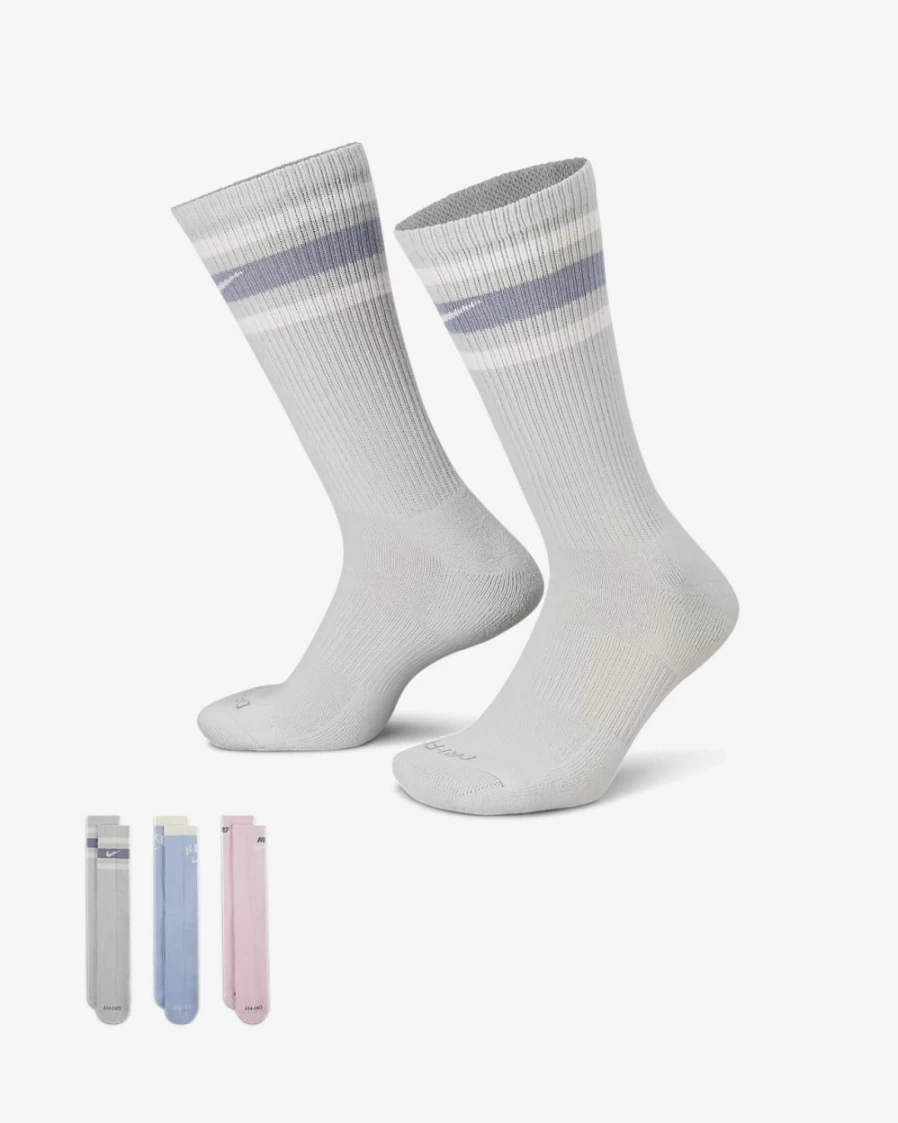 Nike Everyday Plus Cushioned Crew Socks for Men & Women - 3 Pairs Multi-Color Athletic Socks