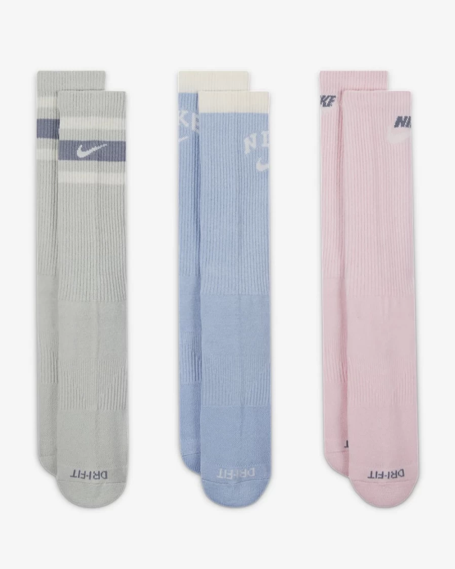 Nike Everyday Plus Cushioned Crew Socks for Men & Women - 3 Pairs Multi-Color Athletic Socks