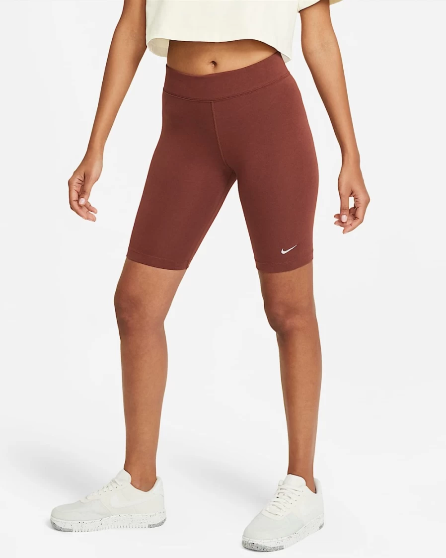 Nike Women's Essential Mid-Rise Biker Shorts - Dark Pony/White - Sportswear Workout Shorts