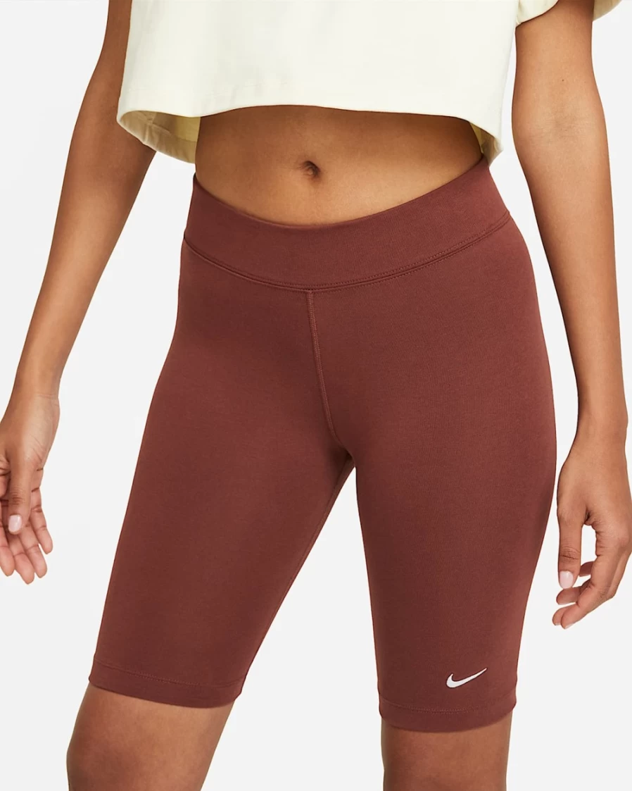 Nike Women's Essential Mid-Rise Biker Shorts - Dark Pony/White - Sportswear Workout Shorts