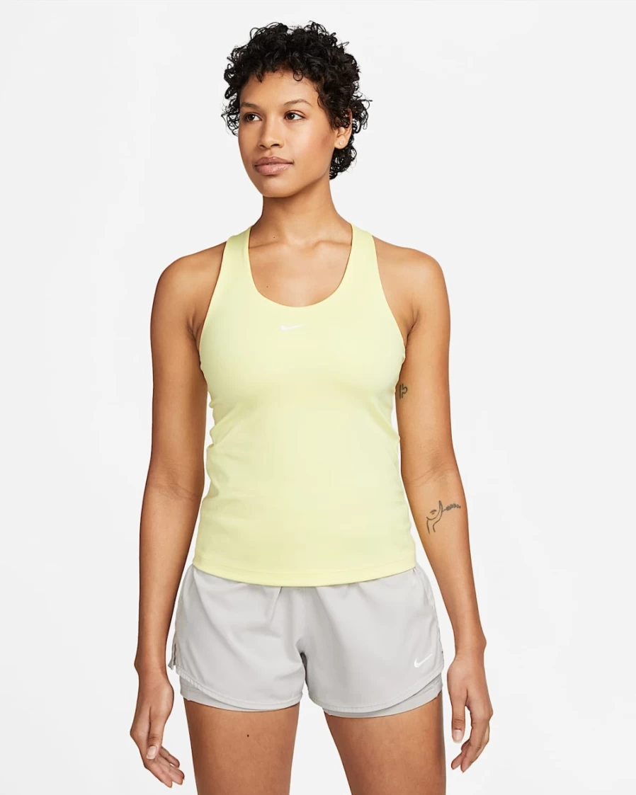 Nike Women's Medium-Support Sports Bra Tank - Lemon Chiffon/Stone Mauve/White - Swoosh Design Padded Top