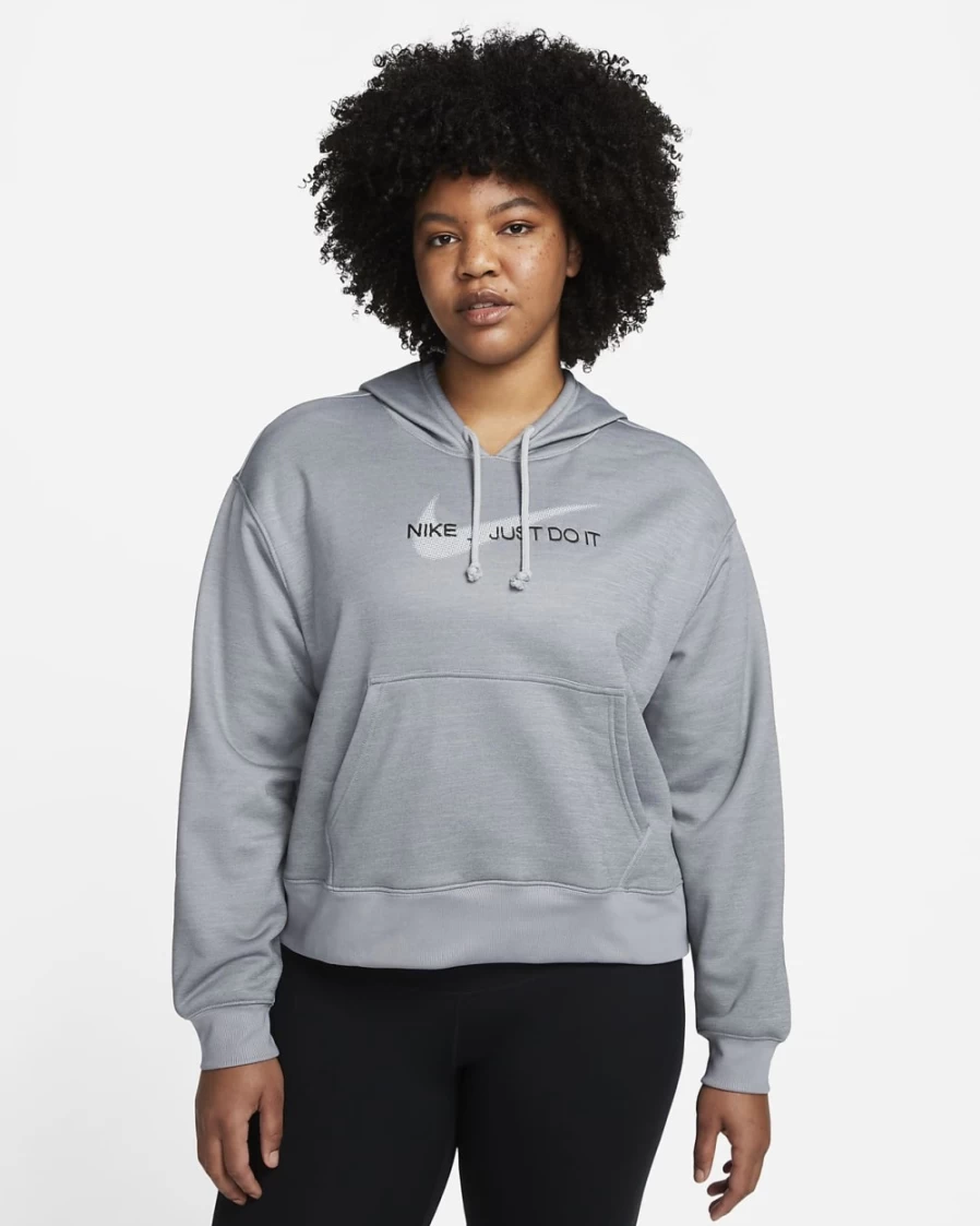 Nike Therma-FIT Women's Plus Size Graphic Hoodie - Particle Grey/Heather/Black/White