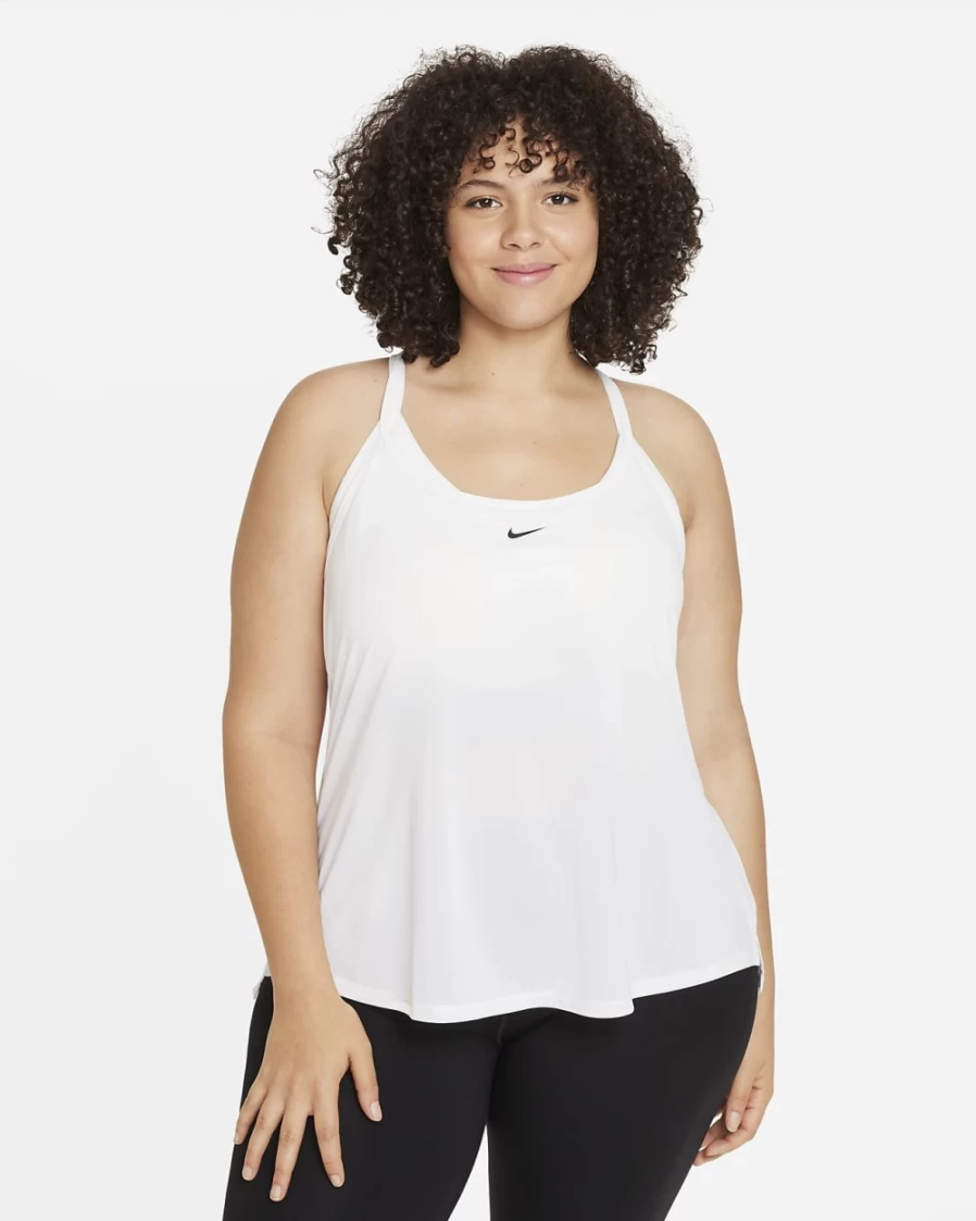 Nike Dri-FIT One Elastika Women's Plus Size Tank Top - White & Black Athletic Shirt