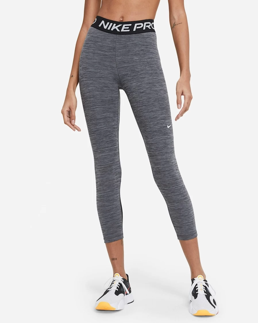 Nike Women's Pro 365 Mid-Rise Cropped Leggings with Mesh Panel - Black, Heather, White