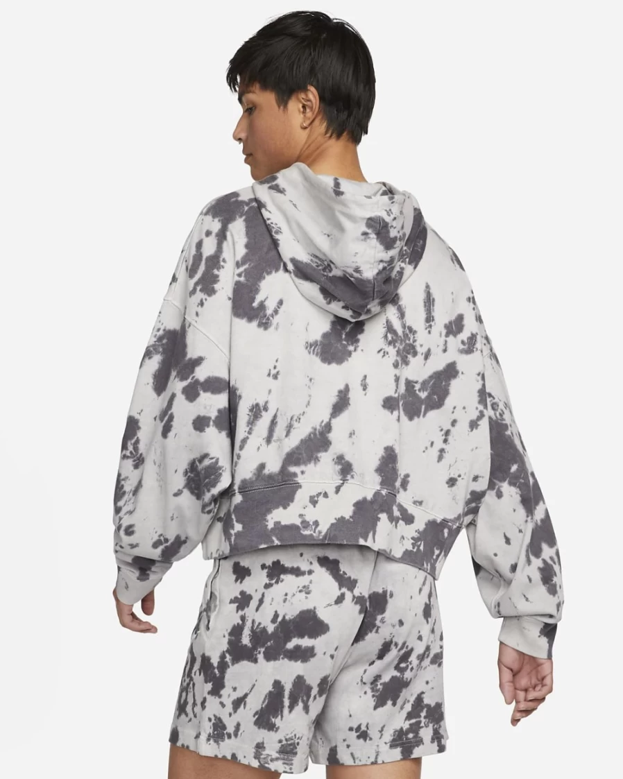 Nike Women's Black & White Washed Jersey Hoodie - Sportswear Pullover Sweatshirt