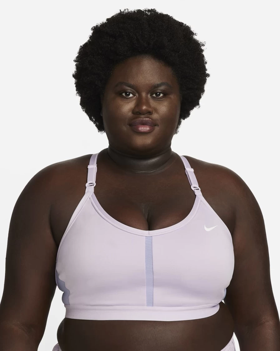 Nike Indy Women's Plus Size Light-Support Padded V-Neck Sports Bra in Doll/Light Thistle/White