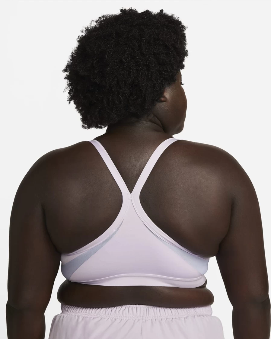 Nike Indy Women's Plus Size Light-Support Padded V-Neck Sports Bra in Doll/Light Thistle/White