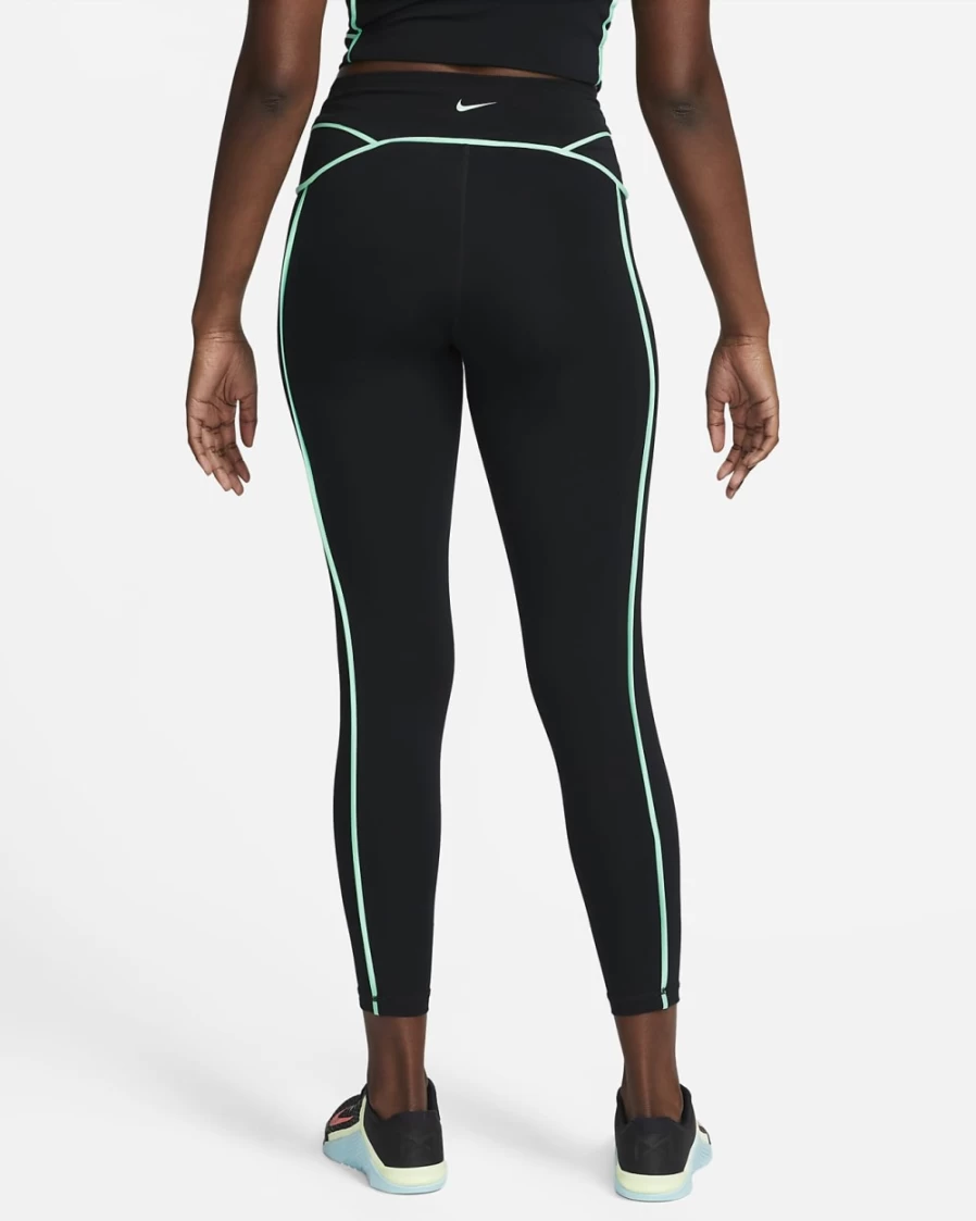 Nike Pro Women's Mid-Rise 7/8 Training Leggings - Black, Green Glow, Dark Smoke Grey - Workout Tights for Women