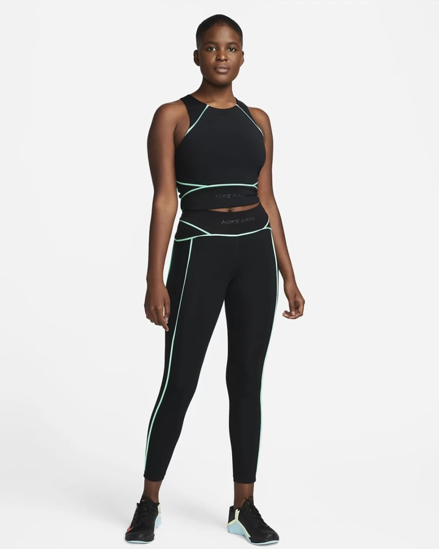 Nike Epic Fast Women's Mid-Rise 7/8 Black Leggings with Pockets - White Accent