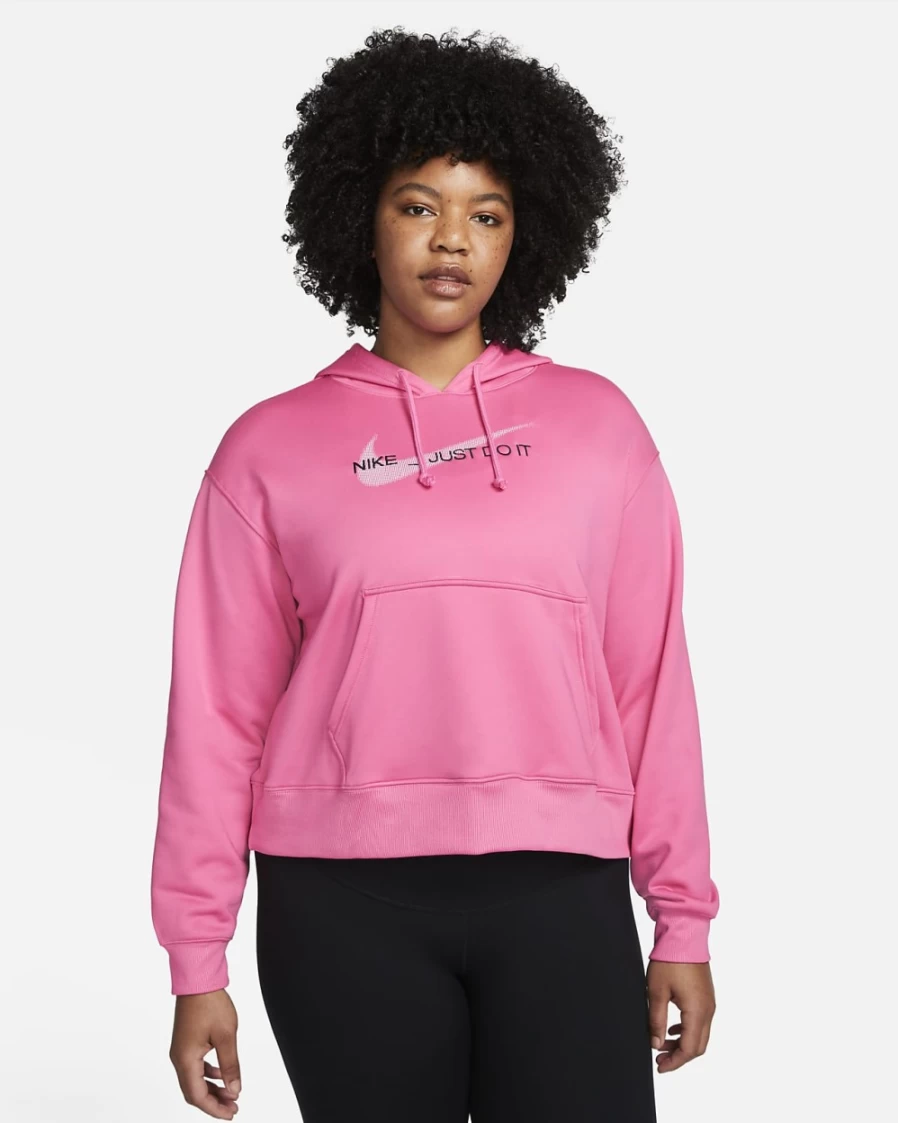 Nike Therma-FIT Women's Plus Size Graphic Hoodie - Pinksicle, Black & White Pullover
