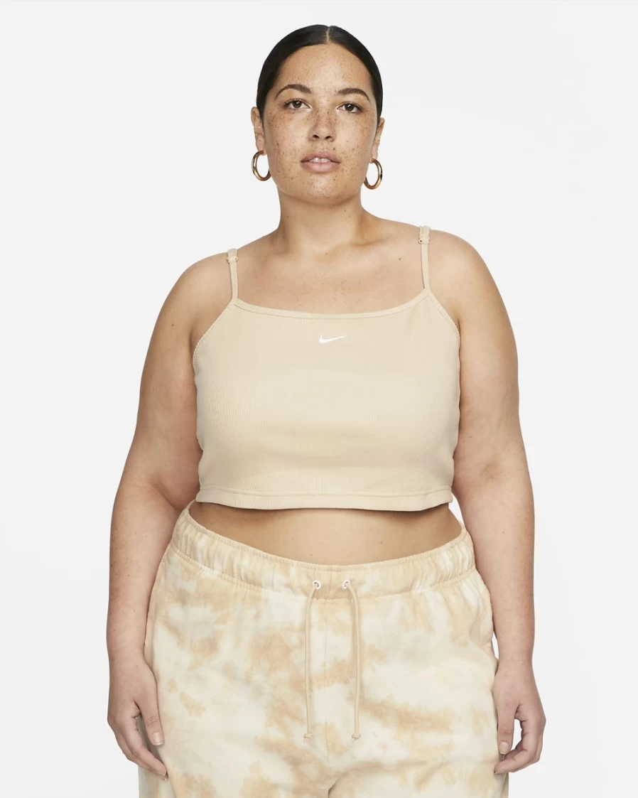 Nike Women's Plus Size Ribbed Crop Top - Sanddrift/White | Sportswear Essential