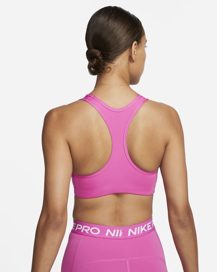 Nike Women's Medium-Support Swoosh Sports Bra - Active Fuchsia/White, Non-Padded Workout Top