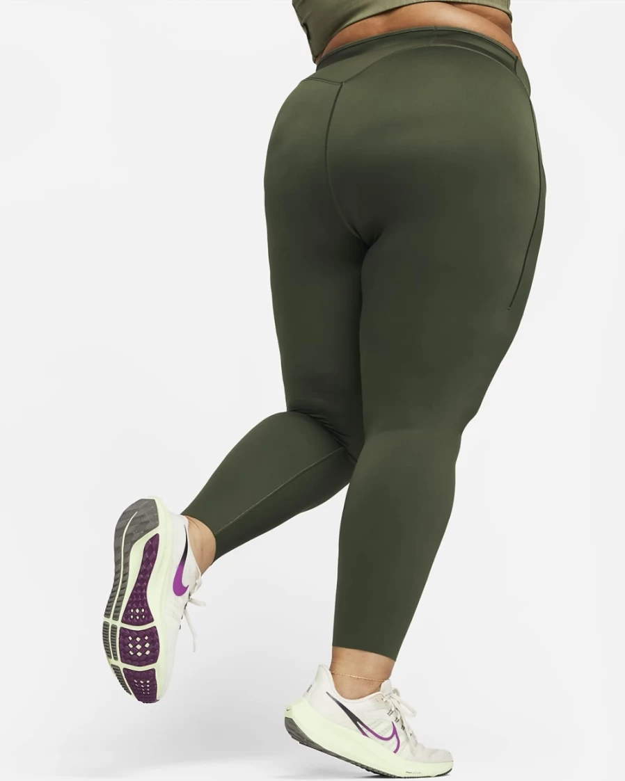 Nike Go Women's High-Waisted Firm-Support Full-Length Leggings with Pockets - Plus Size in Cargo Khaki/Black