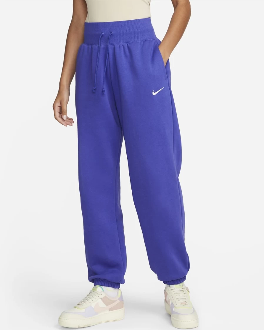 Nike Women's High-Waisted Oversized Sweatpants - Lapis/Sail Phoenix Fleece Comfort