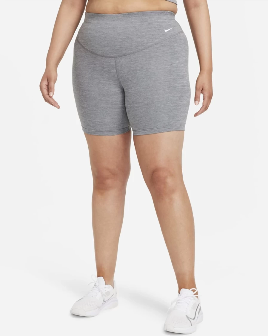 Nike One Women's Mid-Rise 7" Bike Shorts in Iron Grey/Heather/White - Plus Size Activewear