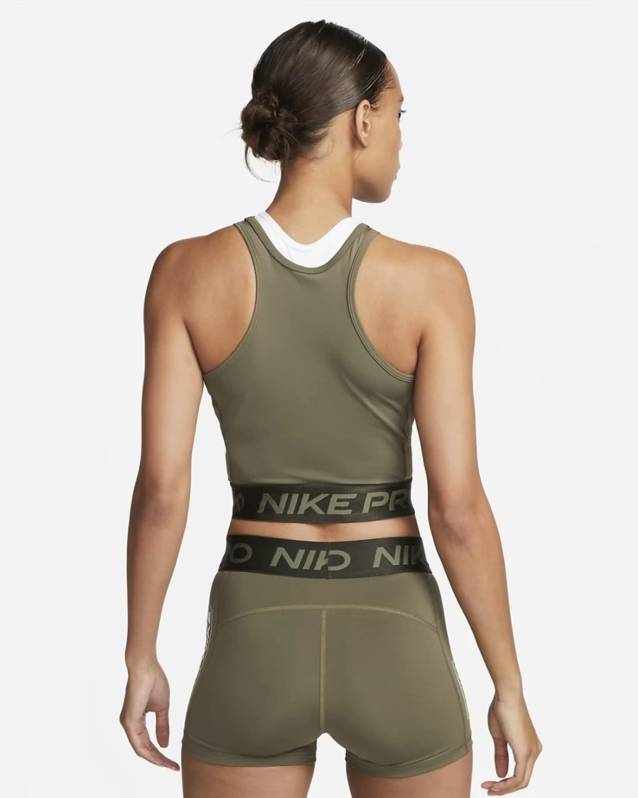 Nike Women's Medium Olive/Sequoia/White Dri-FIT Pro Graphic Crop Tank Top
