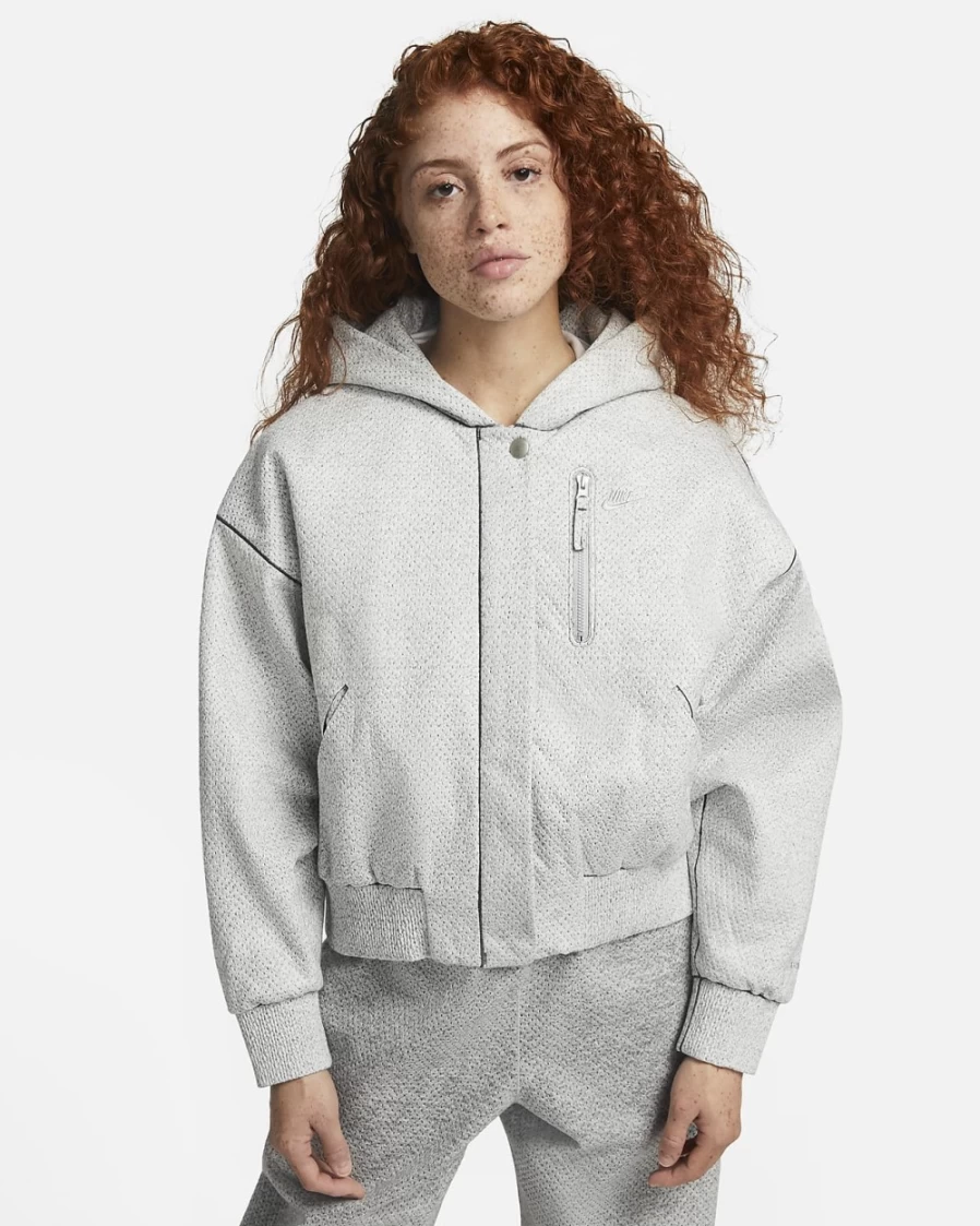 Nike Women's Light Smoke Grey Forward Bomber Jacket with Hood - Heather & Anthracite Color Options
