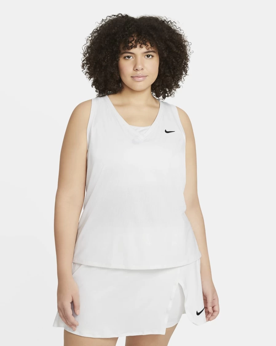 Nike Women's Plus Size Tennis Tank Top - White/Black - NikeCourt Victory Athletic Shirt