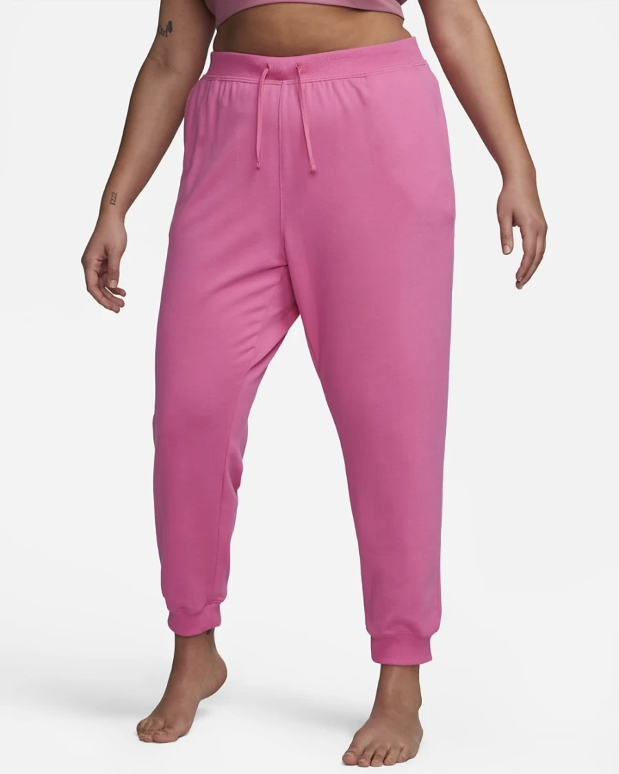 Nike Women's Plus Size Yoga Luxe 7/8 Fleece Joggers in Pinksicle/Particle Grey