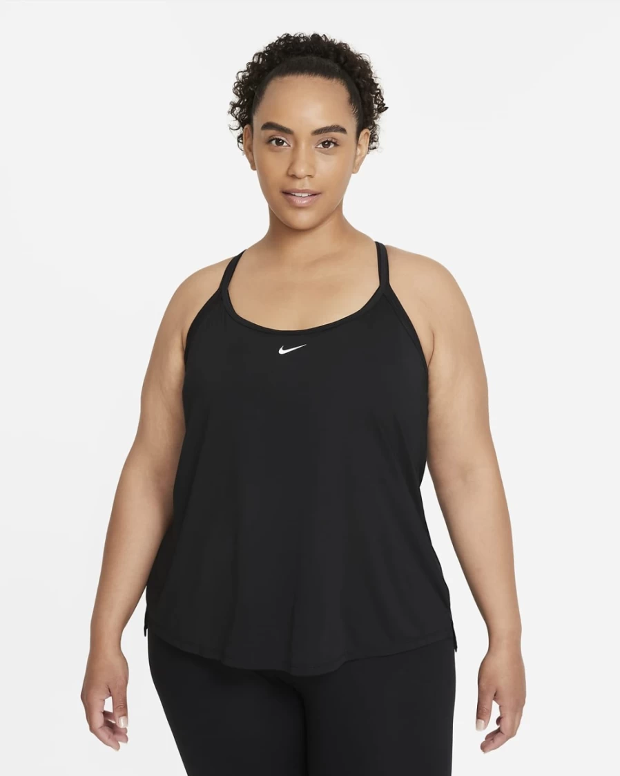 Nike Dri-FIT One Elastika Women's Plus Size Tank Top - Black/White - Moisture-Wicking Workout Shirt