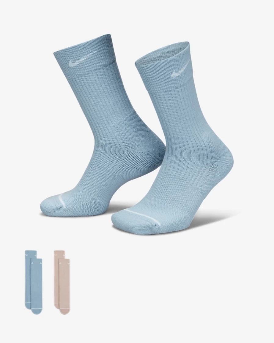 Nike Unisex Multi-Color Cushioned Crew Socks 2-Pack - Everyday Comfort Athletic Socks