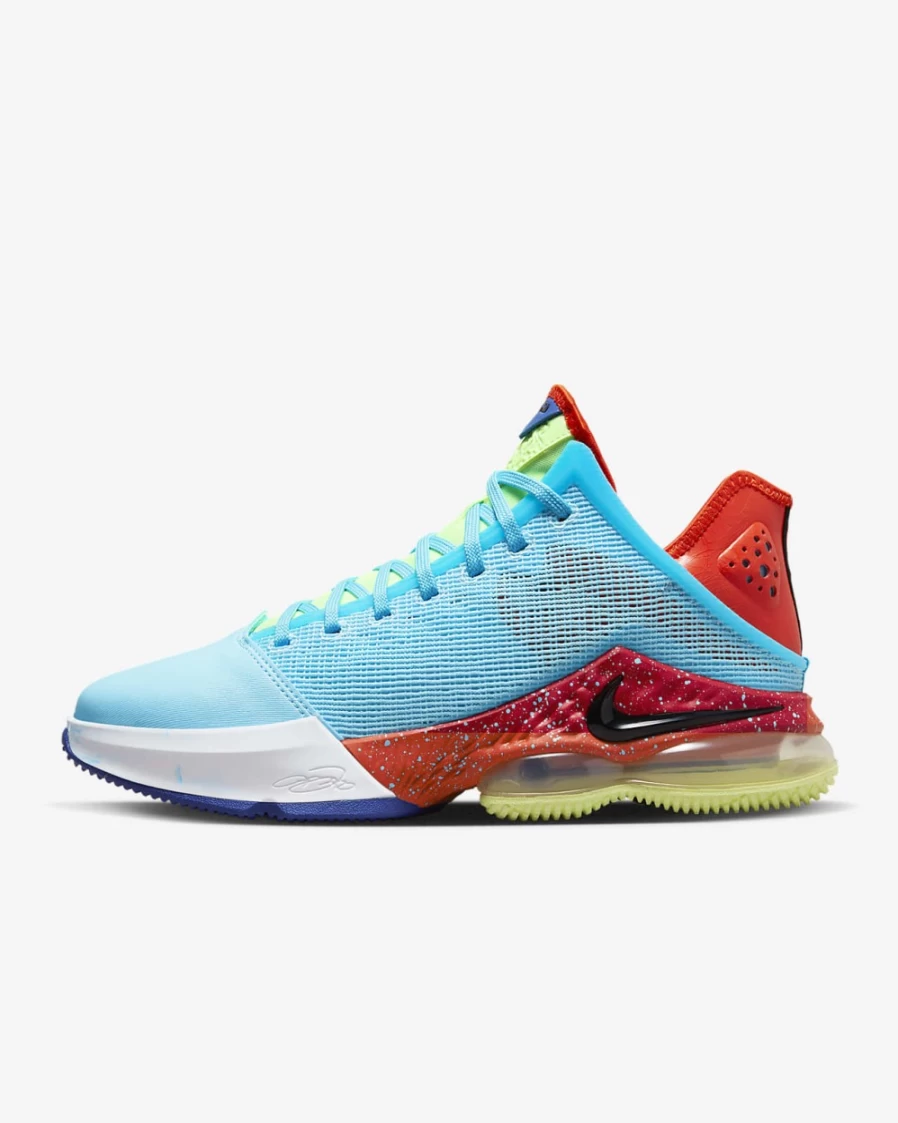 Nike LeBron 19 Low Basketball Shoes for Men & Women - Blue Chill, Light Crimson, Safety Orange, Black
