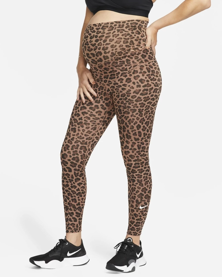 Nike Women's High-Waisted Maternity Leggings - Archaeo Brown/White Leopard Print - One (M)