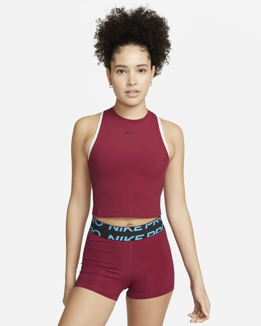 Nike Women's Pomegranate/Black Dri-FIT Pro Cropped Graphic Tank Top