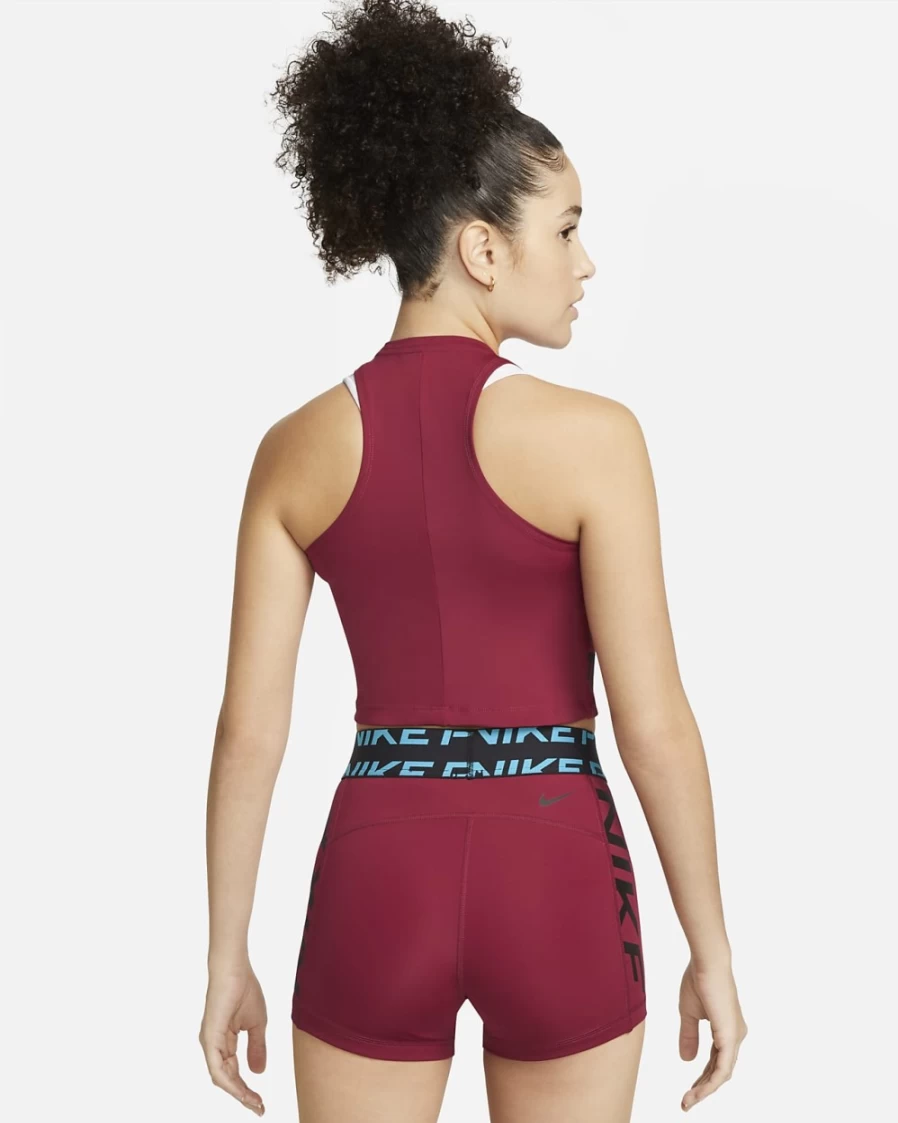 Nike Women's Pomegranate/Black Dri-FIT Pro Cropped Graphic Tank Top
