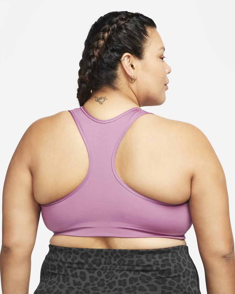 Nike Women's Light Bordeaux/White Medium-Support Padded Sports Bra - Plus Size Swoosh Design