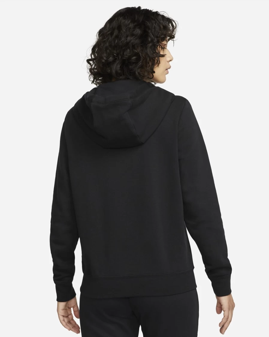 Nike Women's Club Fleece Full-Zip Hoodie - Black/White Pullover Sweatshirt for Casual Wear