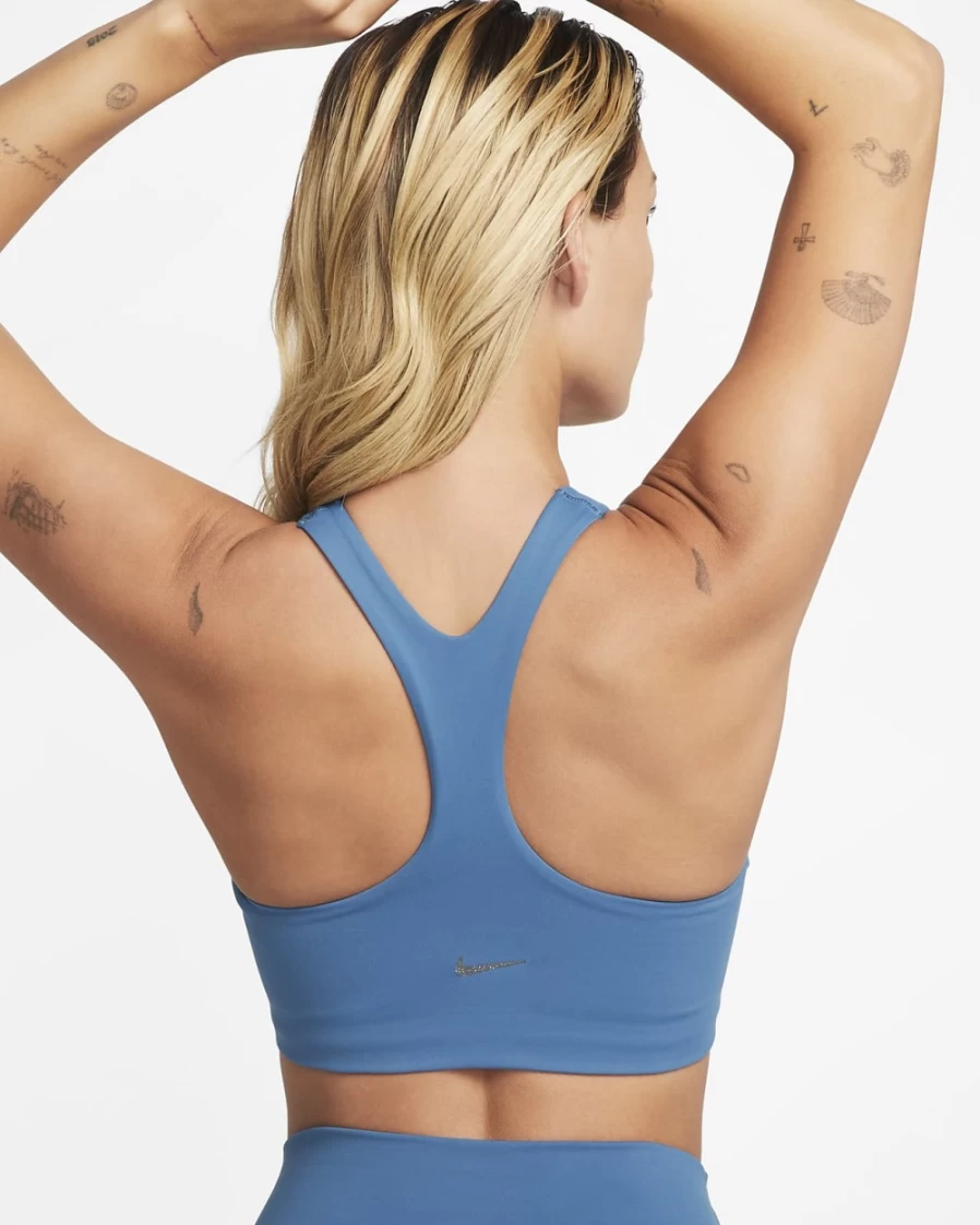 Nike Women's Alate Curve Medium-Support Ribbed Yoga Sports Bra - Dark Marina Blue/Midnight Navy/Iron Grey