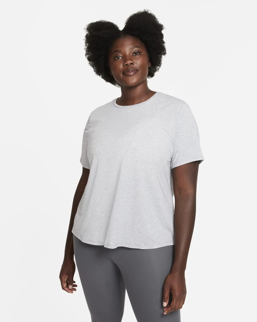 Nike Dri-FIT UV One Luxe Women's Plus Size Short-Sleeve Top in Particle Grey/Heather - Moisture-Wicking & Sun Protection
