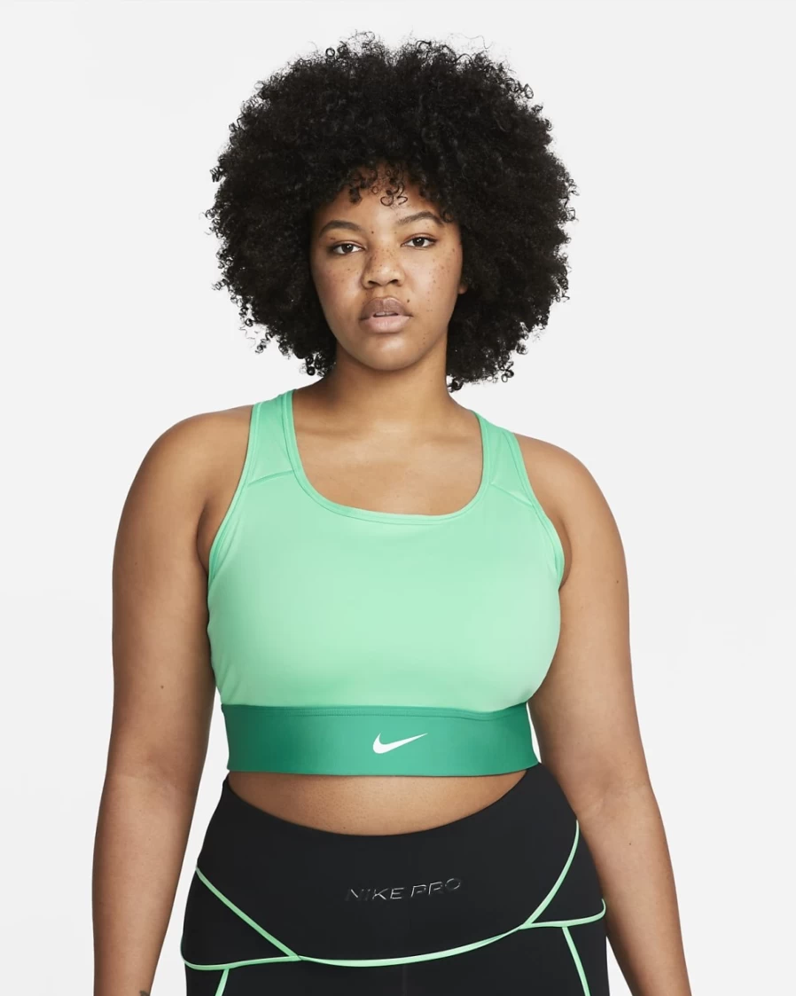 Nike Women's Light Menta/Neptune Green/White Medium-Support Plus Size Longline Padded Sports Bra with Swoosh Design