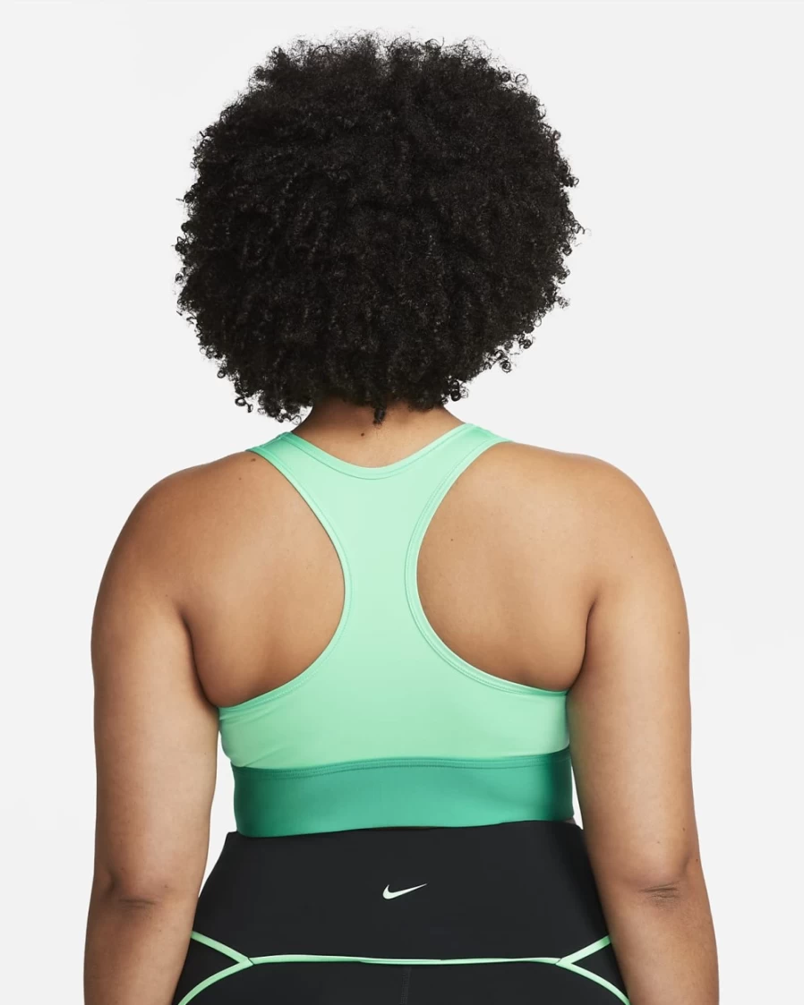 Nike Women's Light Menta/Neptune Green/White Medium-Support Plus Size Longline Padded Sports Bra with Swoosh Design