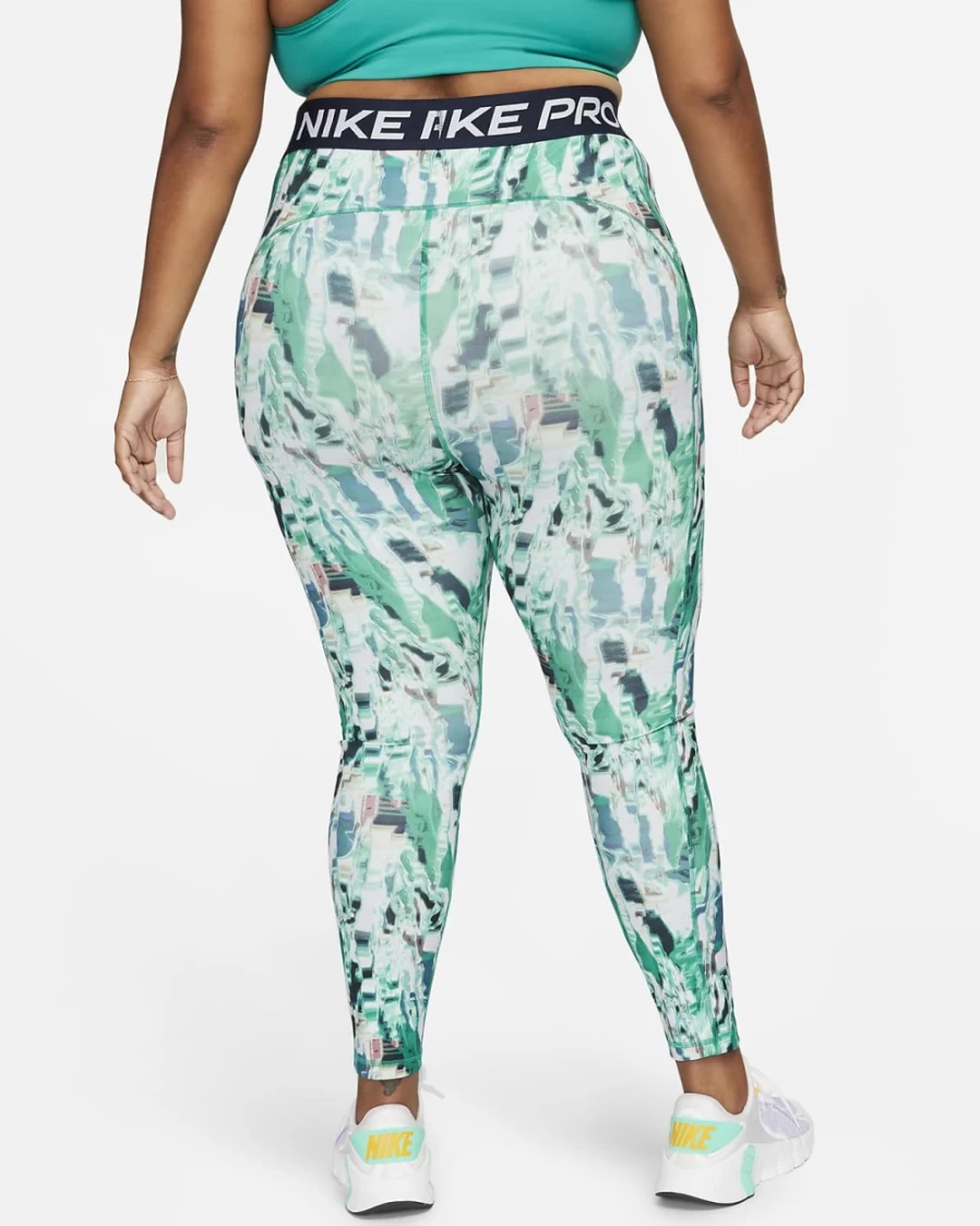 Nike Pro Women's Plus Size Mid-Rise Training Leggings - Malachite/Obsidian Allover Print