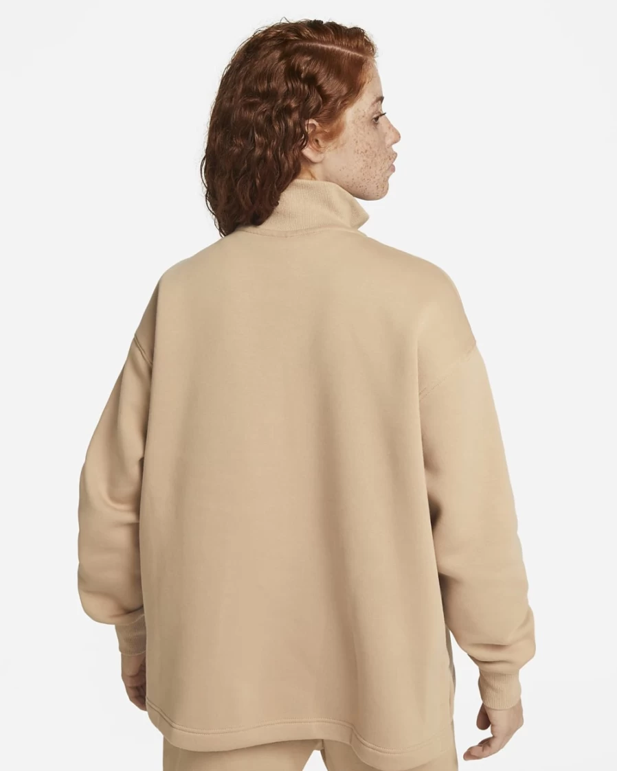 Nike Women's Hemp/White Fleece 1/4-Zip Swoosh Top - Sportswear Collection