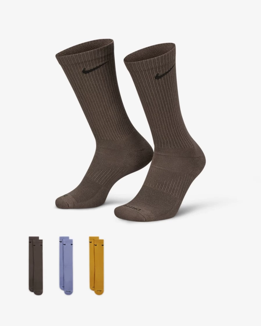 Nike Everyday Plus Cushioned Crew Socks 3-Pack for Men & Women - Multi-Color Training Socks
