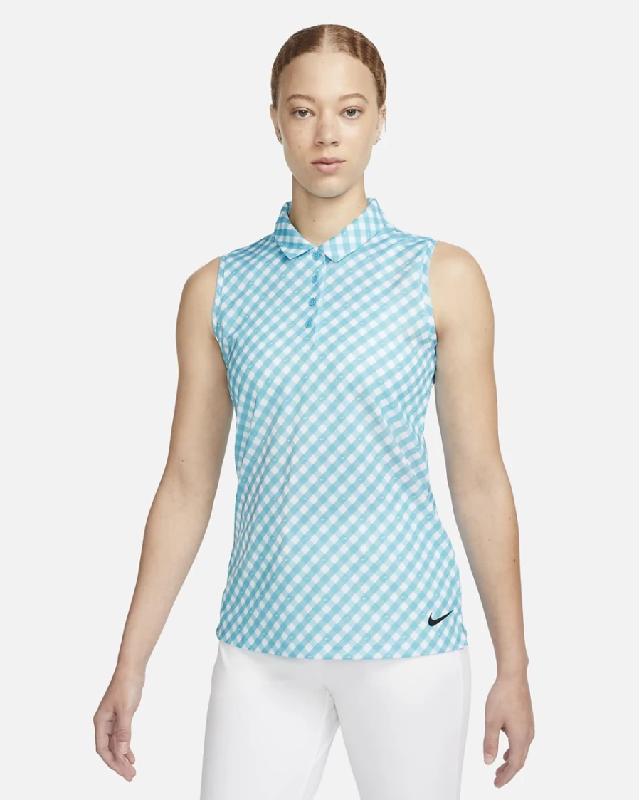Nike Dri-FIT Victory Women's Baltic Blue/Black Sleeveless Printed Polo Shirt for Athletic Performance