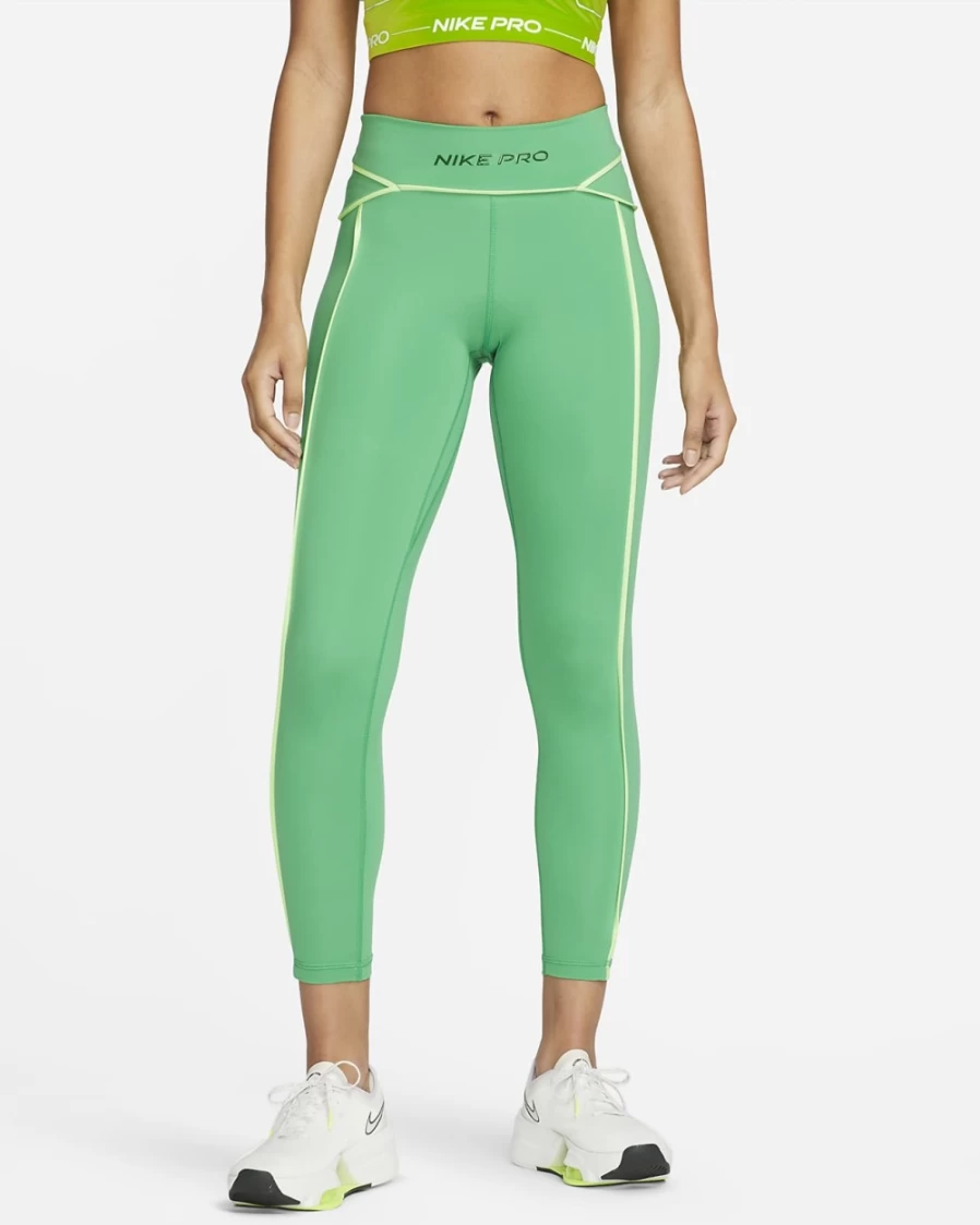 Nike Pro Women's Training Leggings - Mid-Rise 7/8 Length, Stadium Green/Barely Volt/Gorge Green