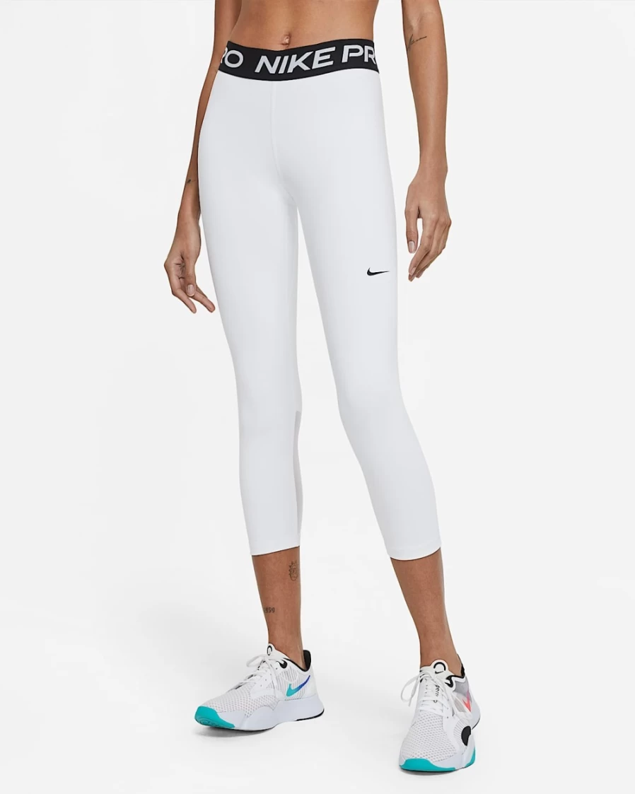 Nike Pro 365 Women's Mid-Rise Cropped Leggings with Mesh Panel - White/Black/Black