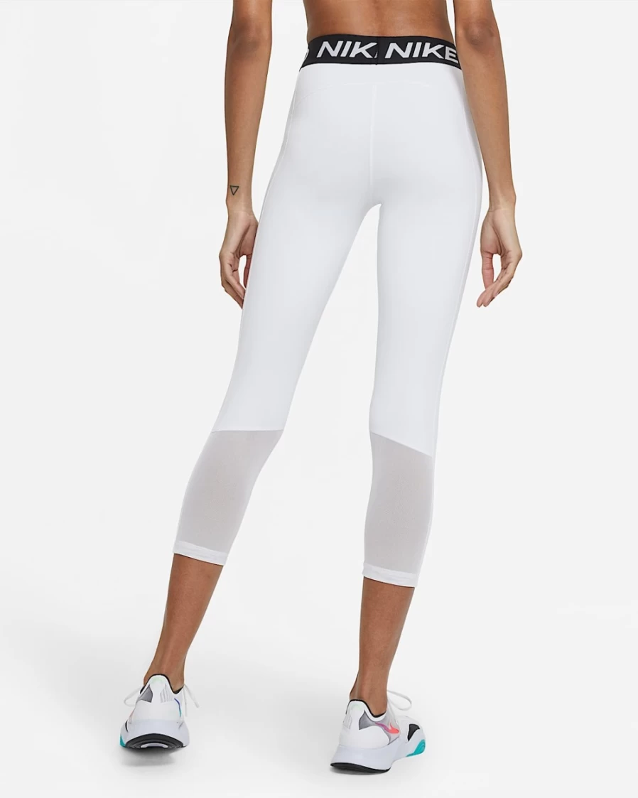 Nike Pro 365 Women's Mid-Rise Cropped Leggings with Mesh Panel - White/Black/Black