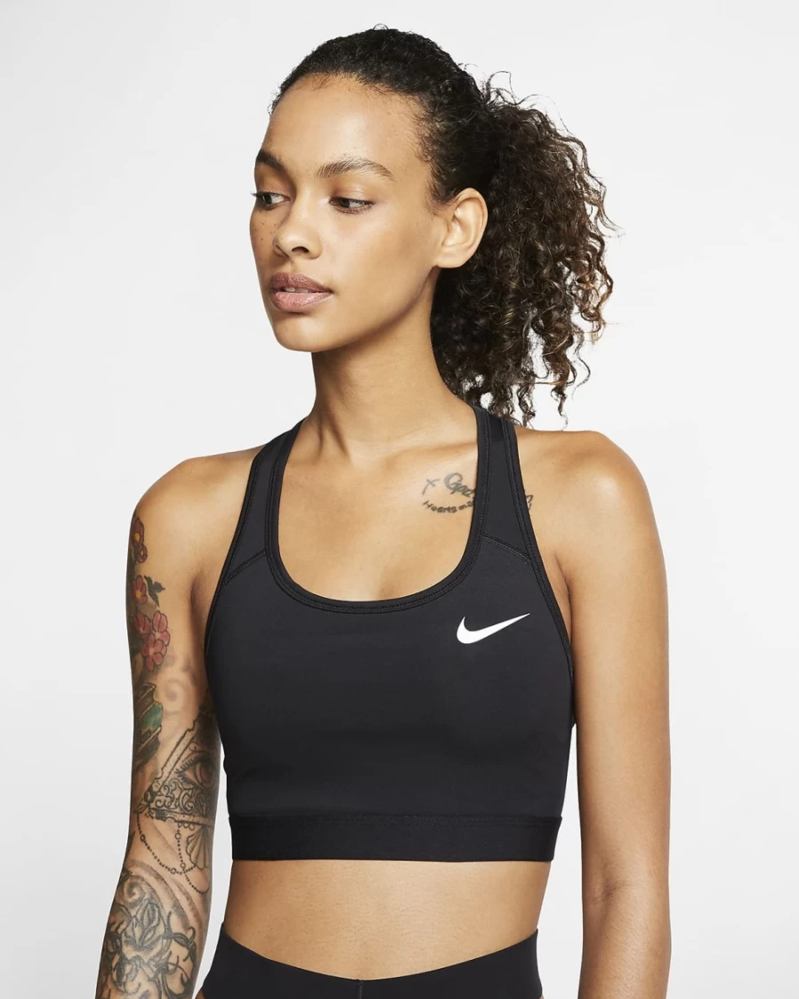 Nike Swoosh Women's Medium-Support Non-Padded Sports Bra - Black/White Athletic Workout Top