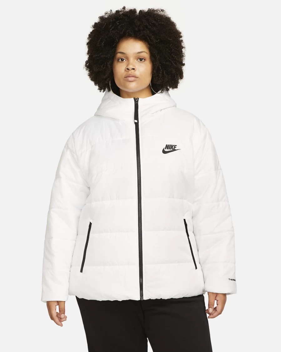 Nike Therma-FIT Repel Waterproof Women's Plus Size Jacket - White & Black Windproof Running Coat