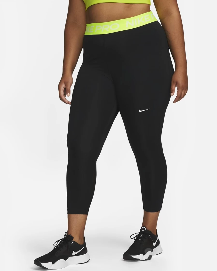 Nike Pro Women's Plus Size Mid-Rise Crop Leggings - Black/Volt/White Athletic Workout Tights