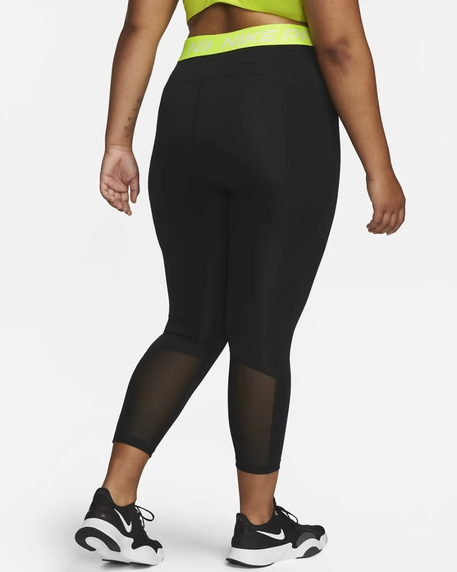Nike Pro Women's Plus Size Mid-Rise Crop Leggings - Black/Volt/White Athletic Workout Tights