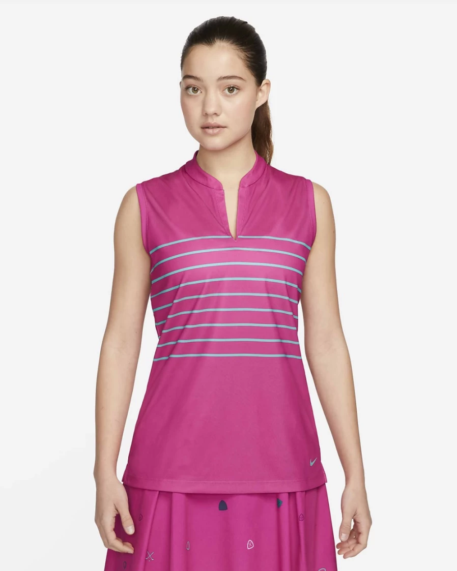 Nike Dri-FIT Victory Women's Active Pink & Washed Teal Striped Sleeveless Golf Polo Shirt