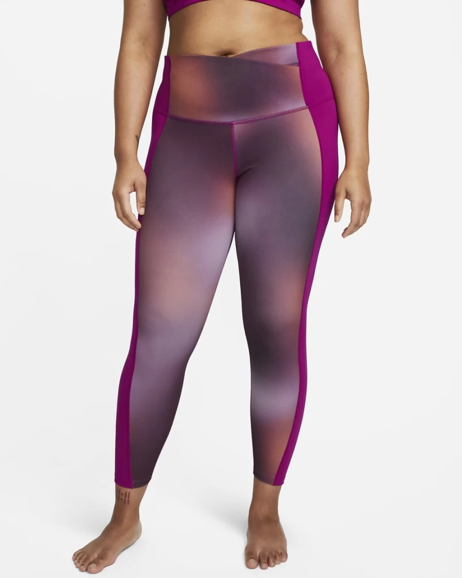 Nike Women's High-Waisted 7/8 Yoga Leggings - Dark Beetroot/Dynamic Berry Print (Plus Size)