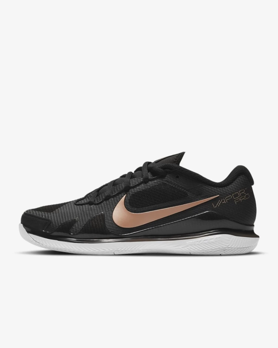 Nike Women's Court Air Zoom Vapor Pro Tennis Shoes - Black/White/Metallic Red Bronze, Hard Court Sneakers