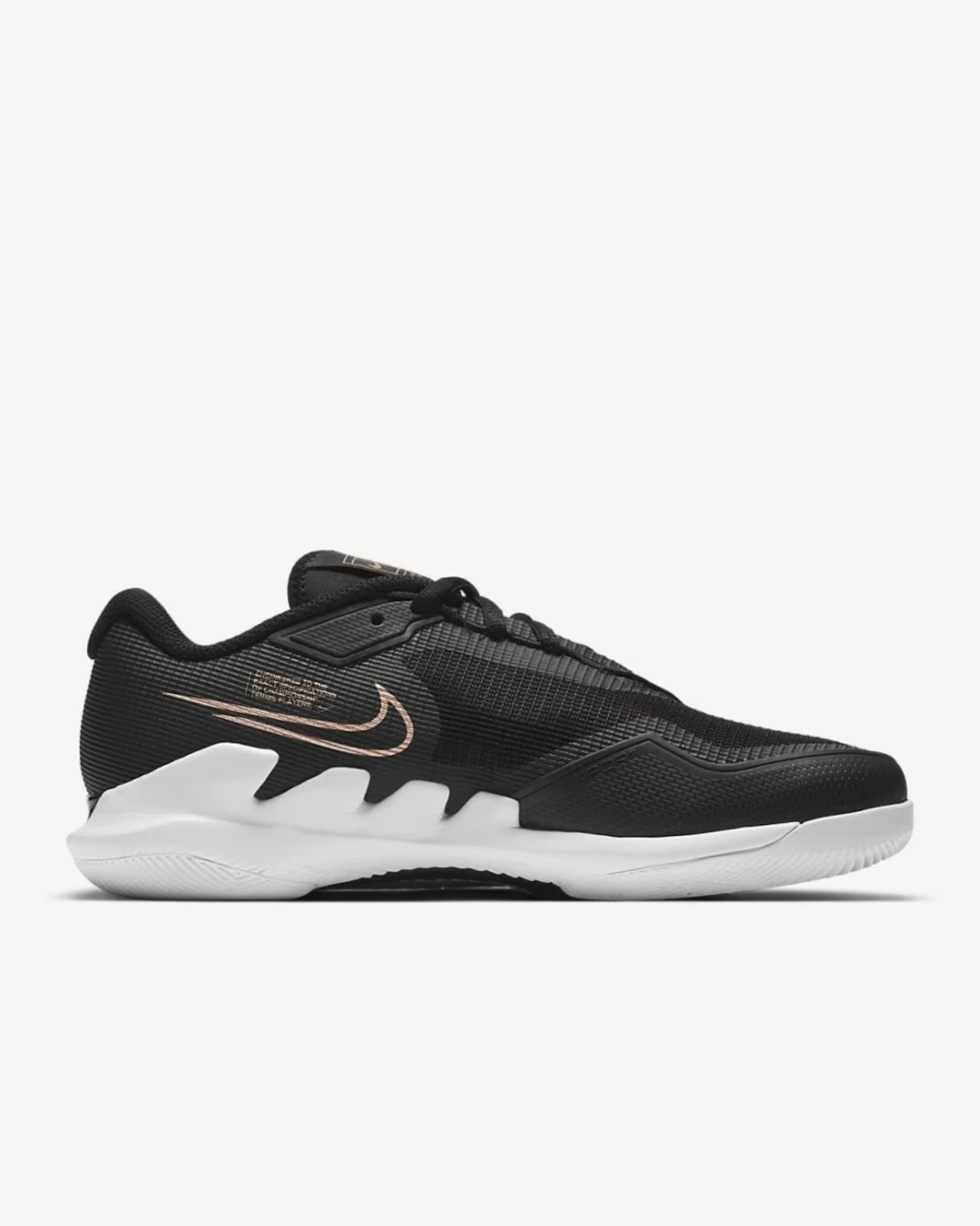 Nike Women's Court Air Zoom Vapor Pro Tennis Shoes - Black/White/Metallic Red Bronze, Hard Court Sneakers